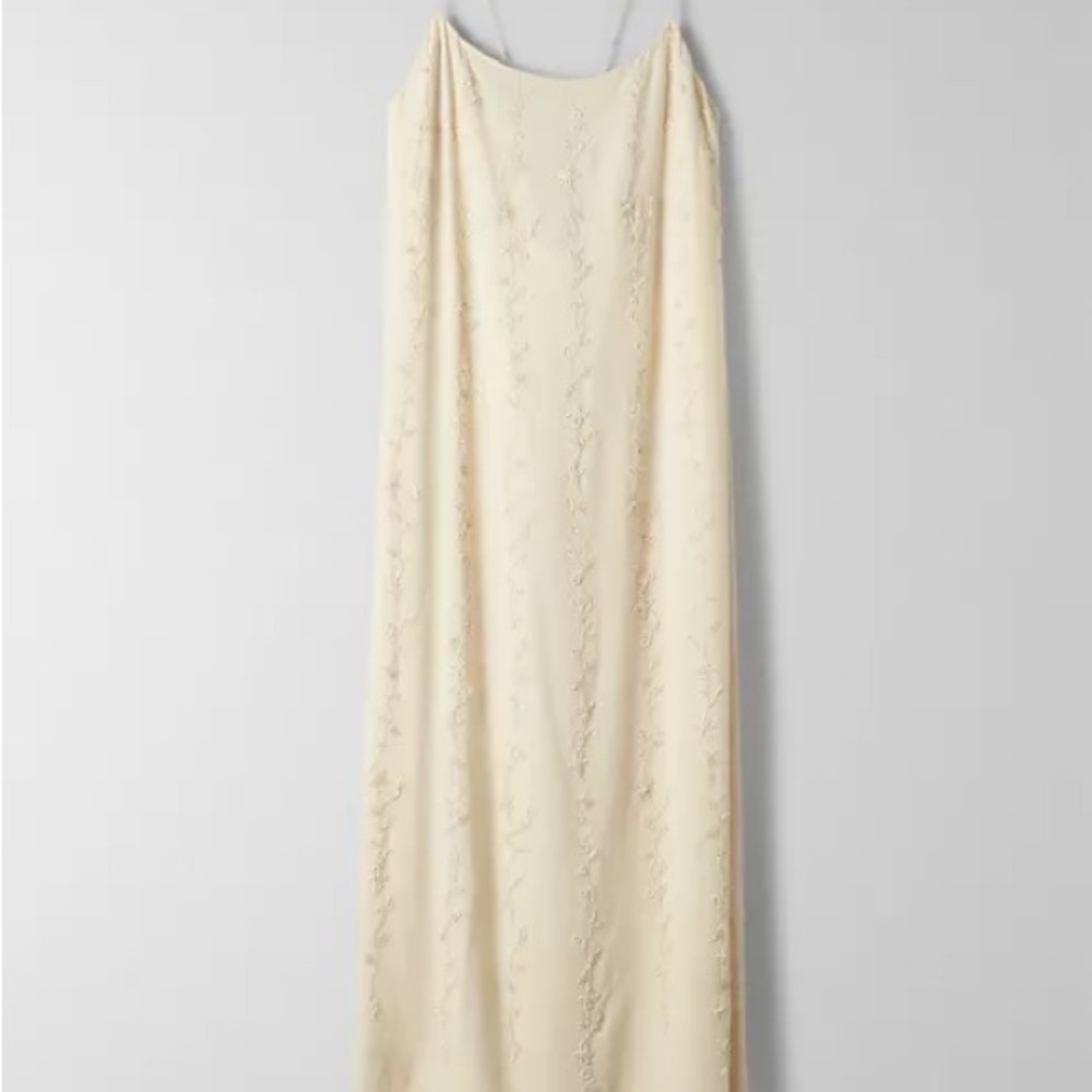 NWT RARE 100% silk Elegant Cream Spaghetti Strap Dress with beaded embroidery